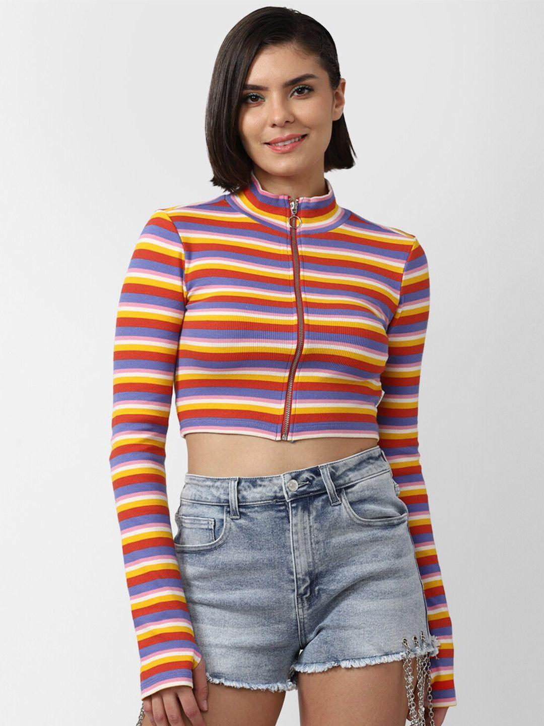 forever 21 red & yellow printed striped crop top