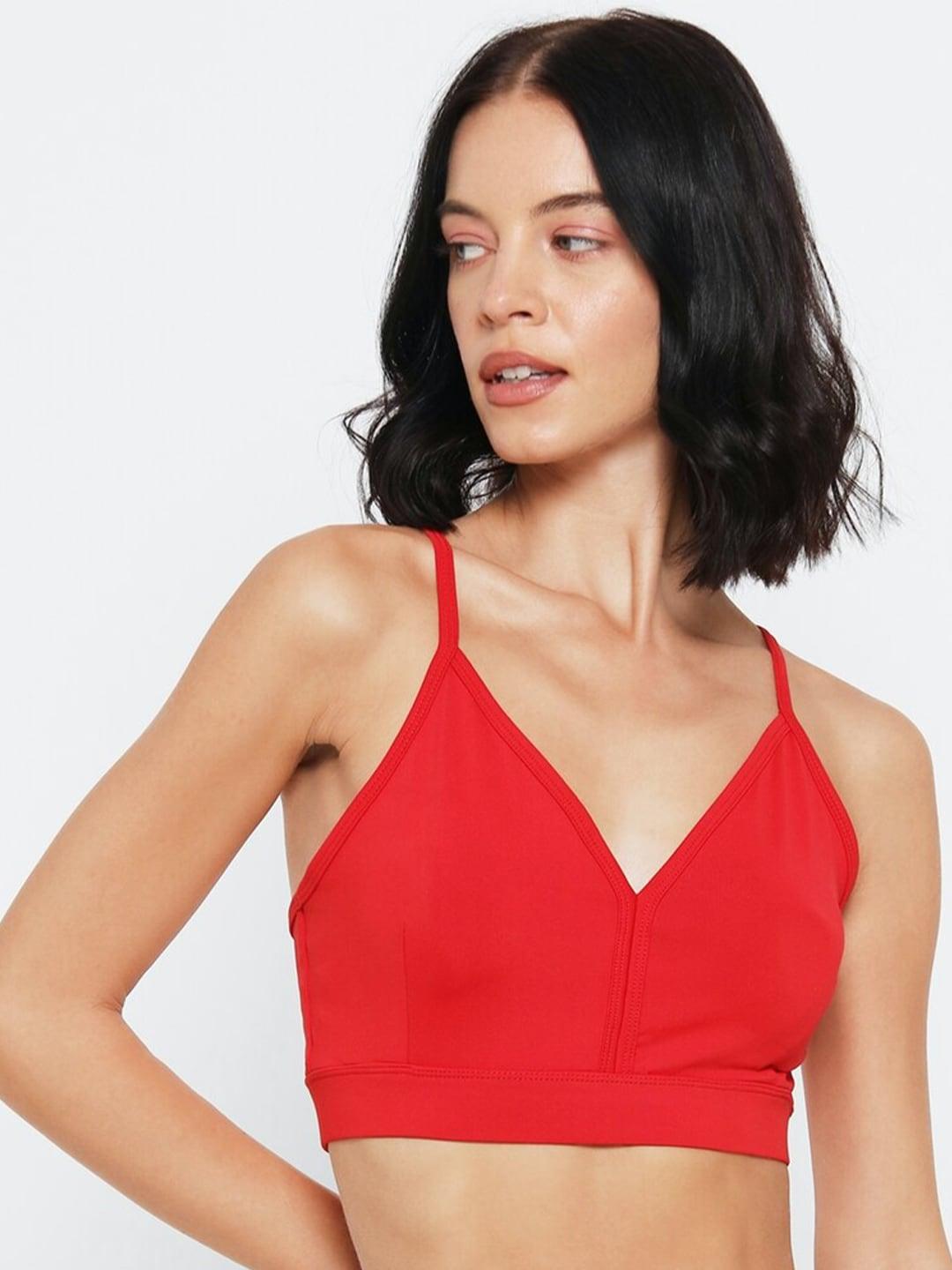 forever 21 red solid non-wired non padded bralette bra 58976406