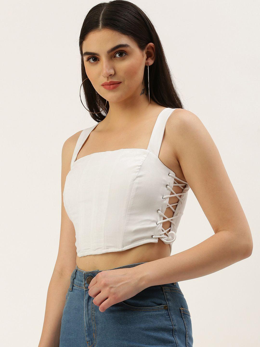 forever 21 solid square neck tie-ups fitted crop top