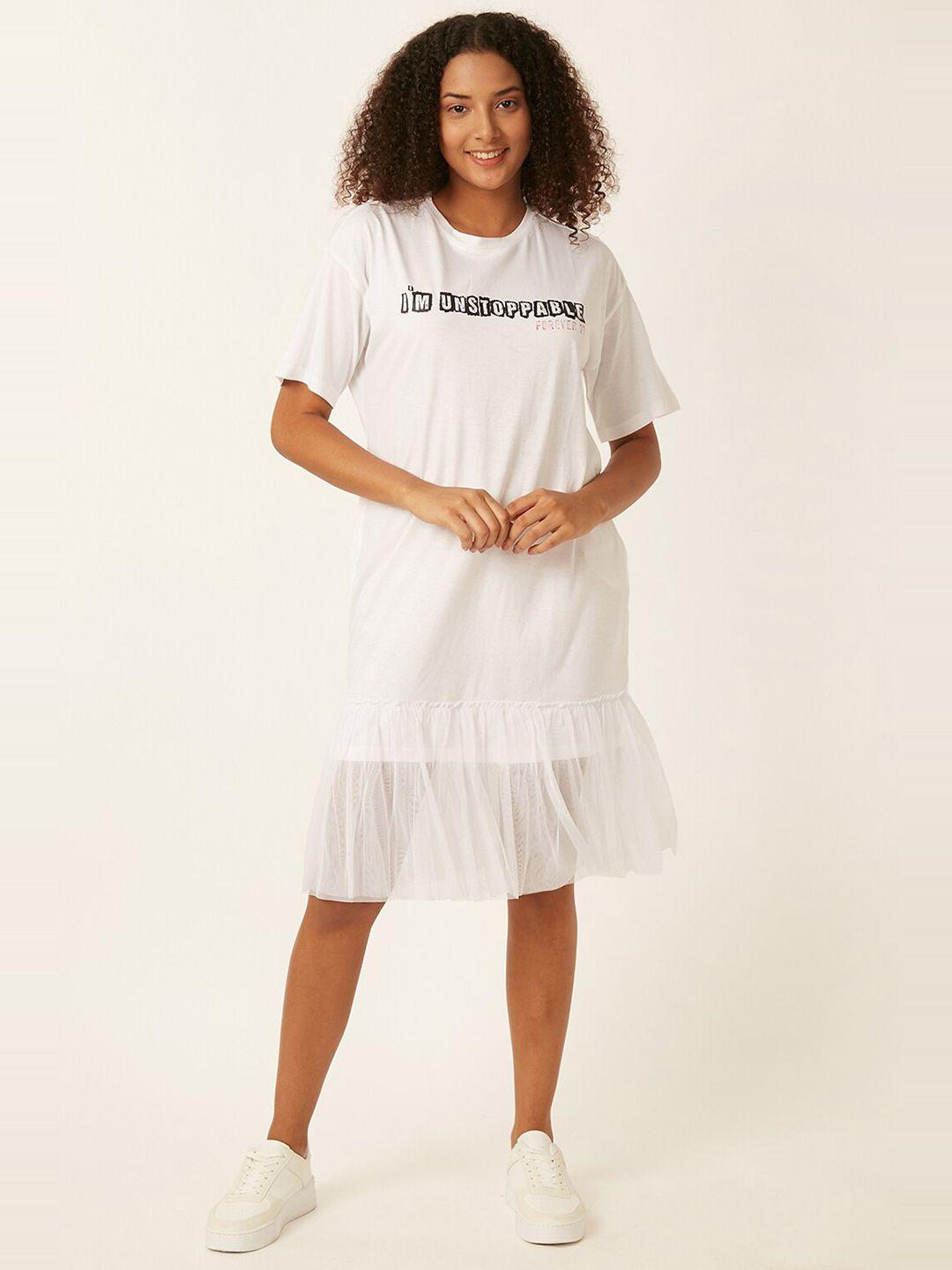 forever 21 white typography printed drop shoulder sleeves a-line dress