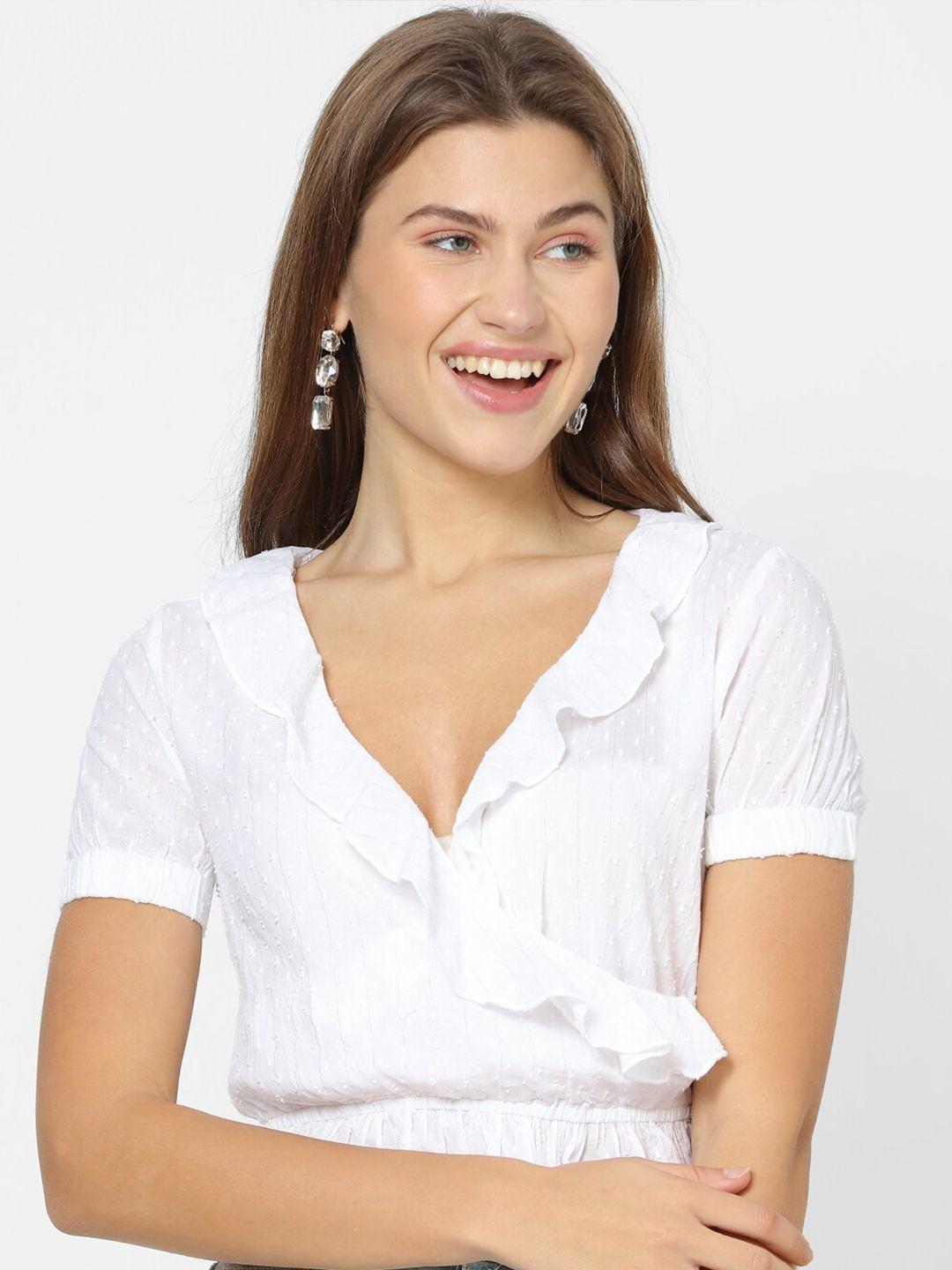 forever 21 white wrap crop cotton top