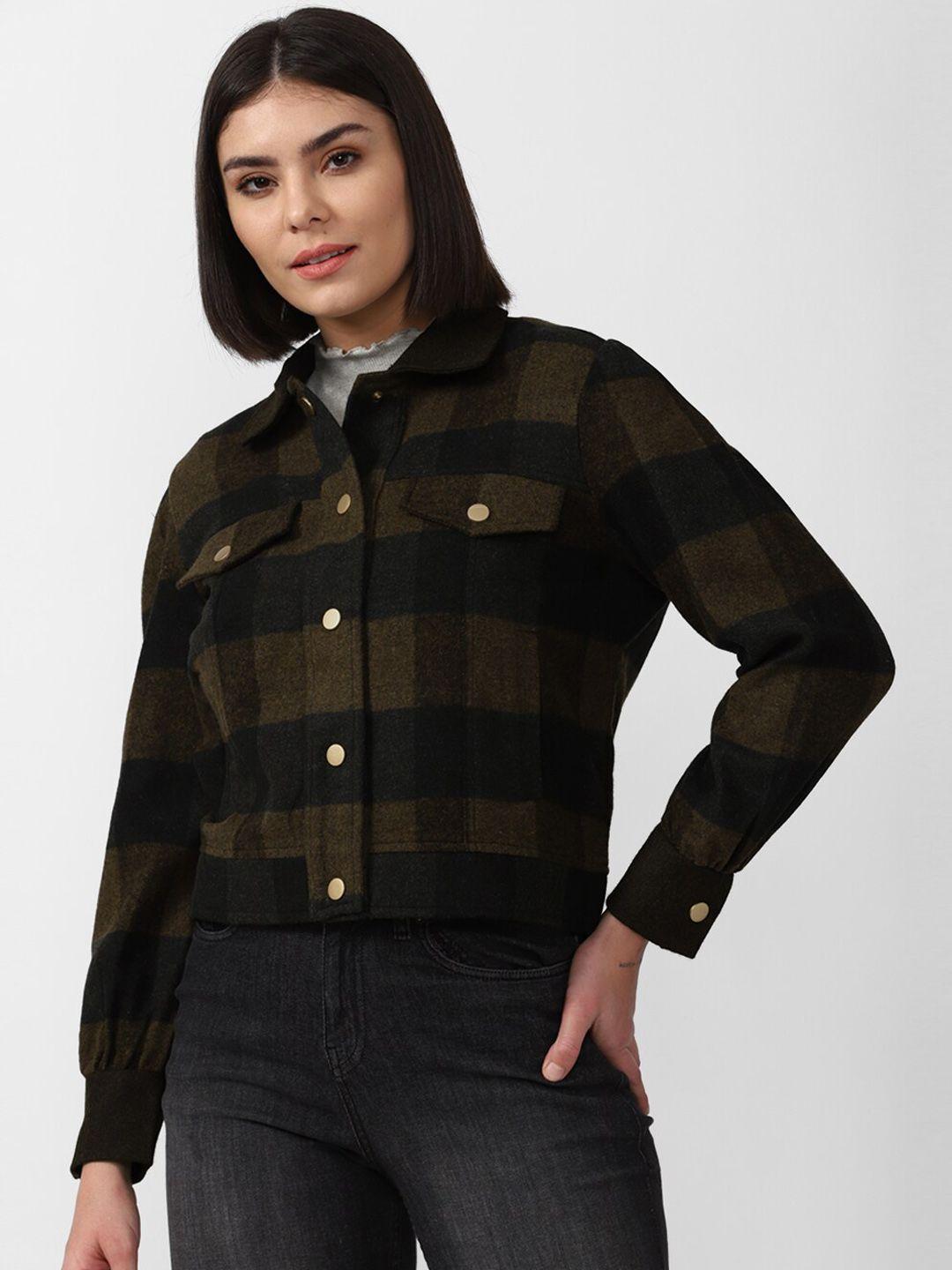 forever 21 women black & green checked tailored jacket