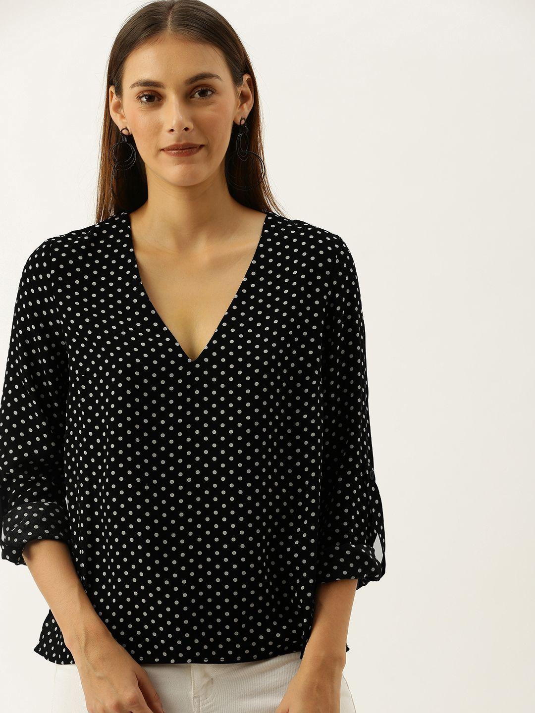 forever 21 women black & white polka dot printed top