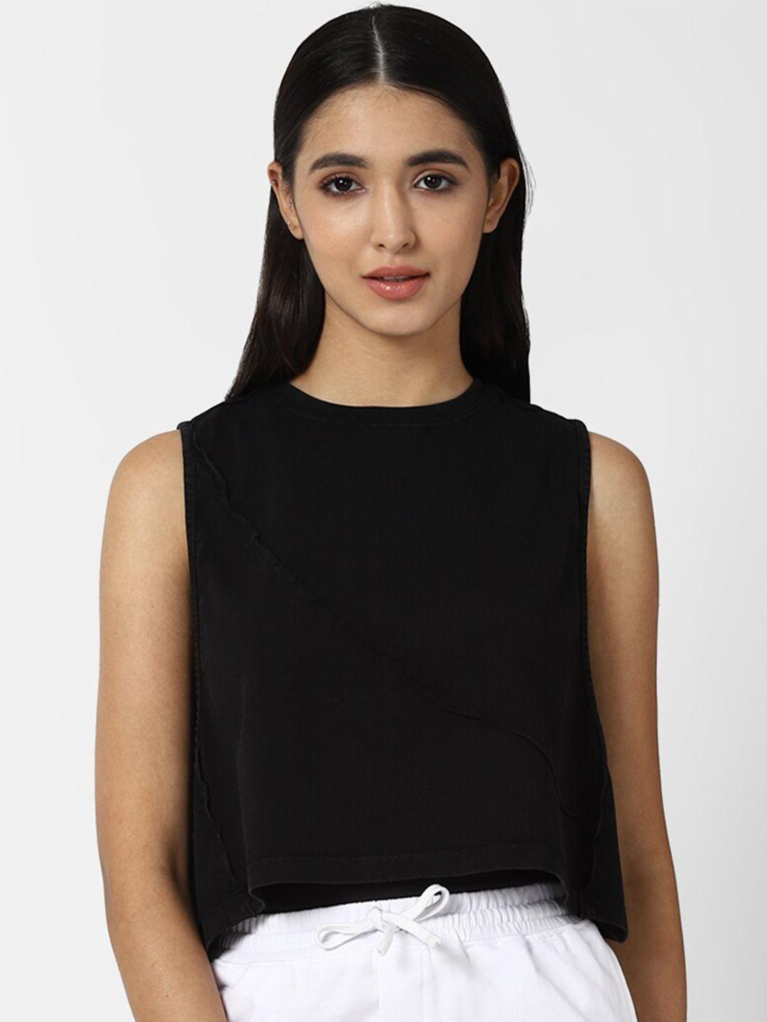 forever 21 women black solid crop top