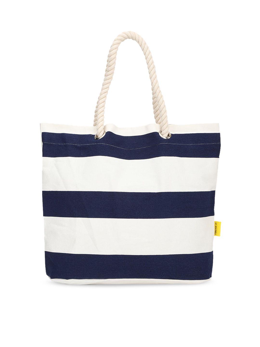 forever 21 women blue & white striped oversized shopper cotton tote bag