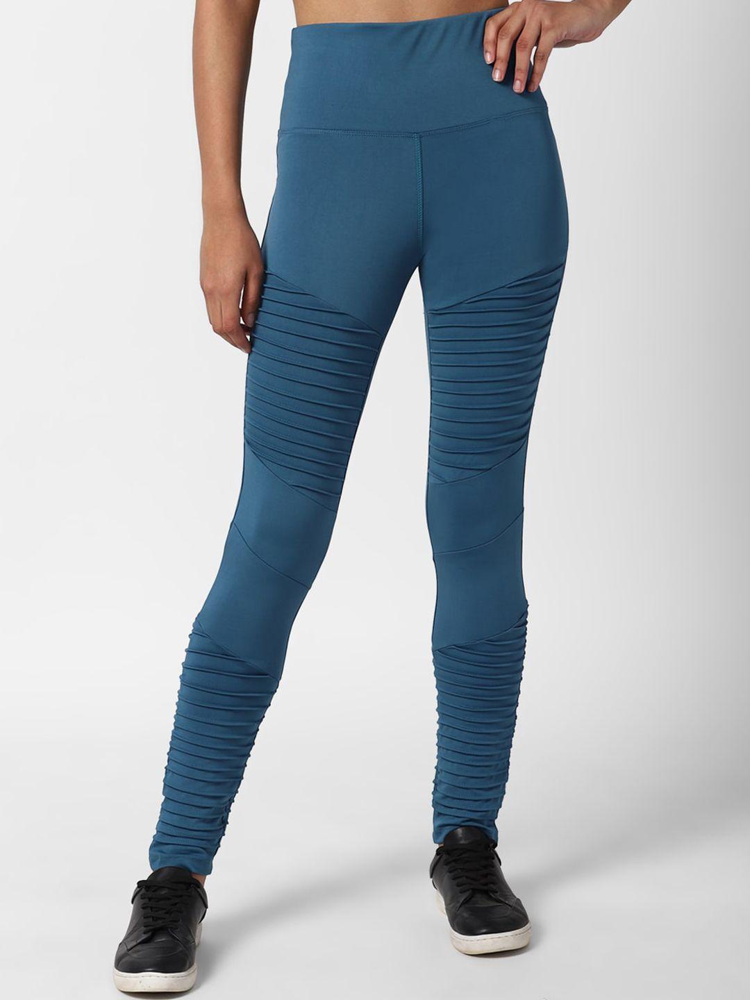 forever 21 women blue self design high waist leggings