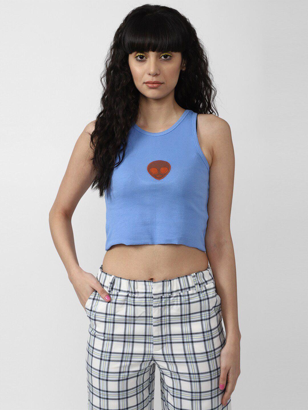 forever 21 women blue solid tank crop top