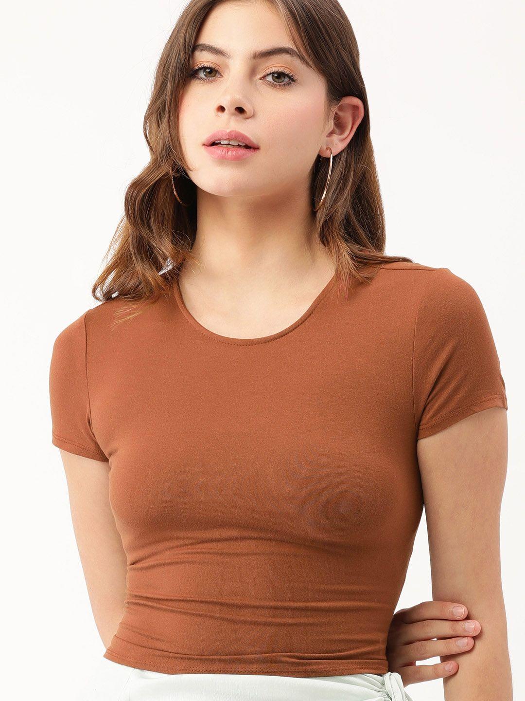 forever 21 women brown solid top