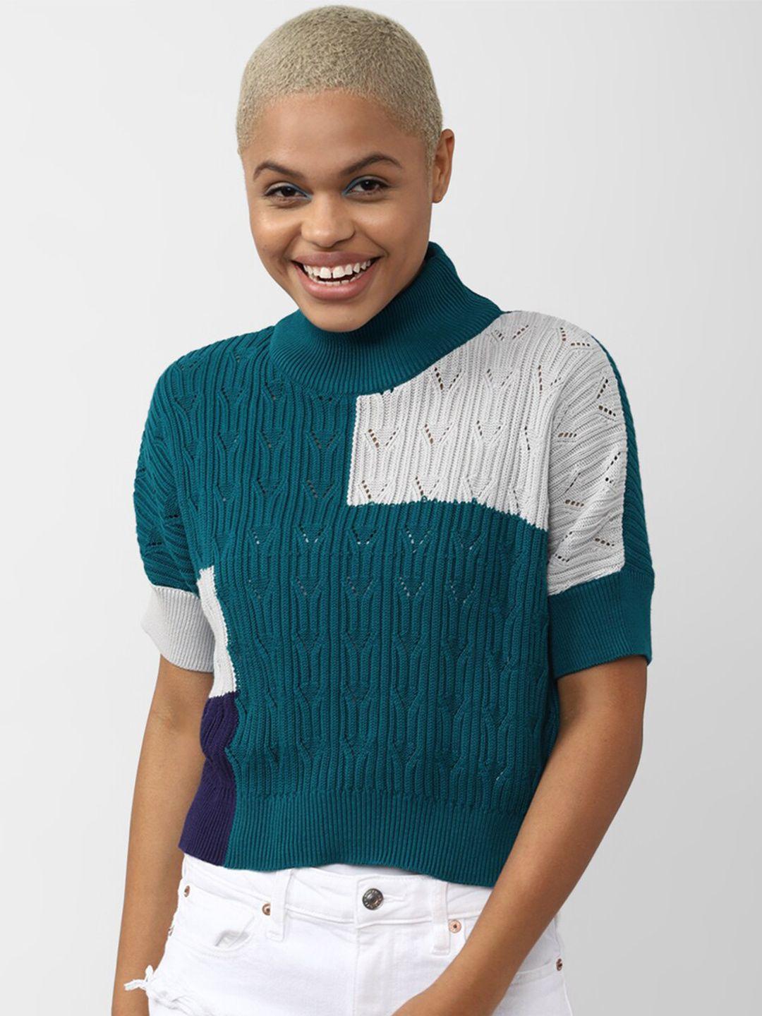 forever 21 women colourblocked cotton pullover sweater
