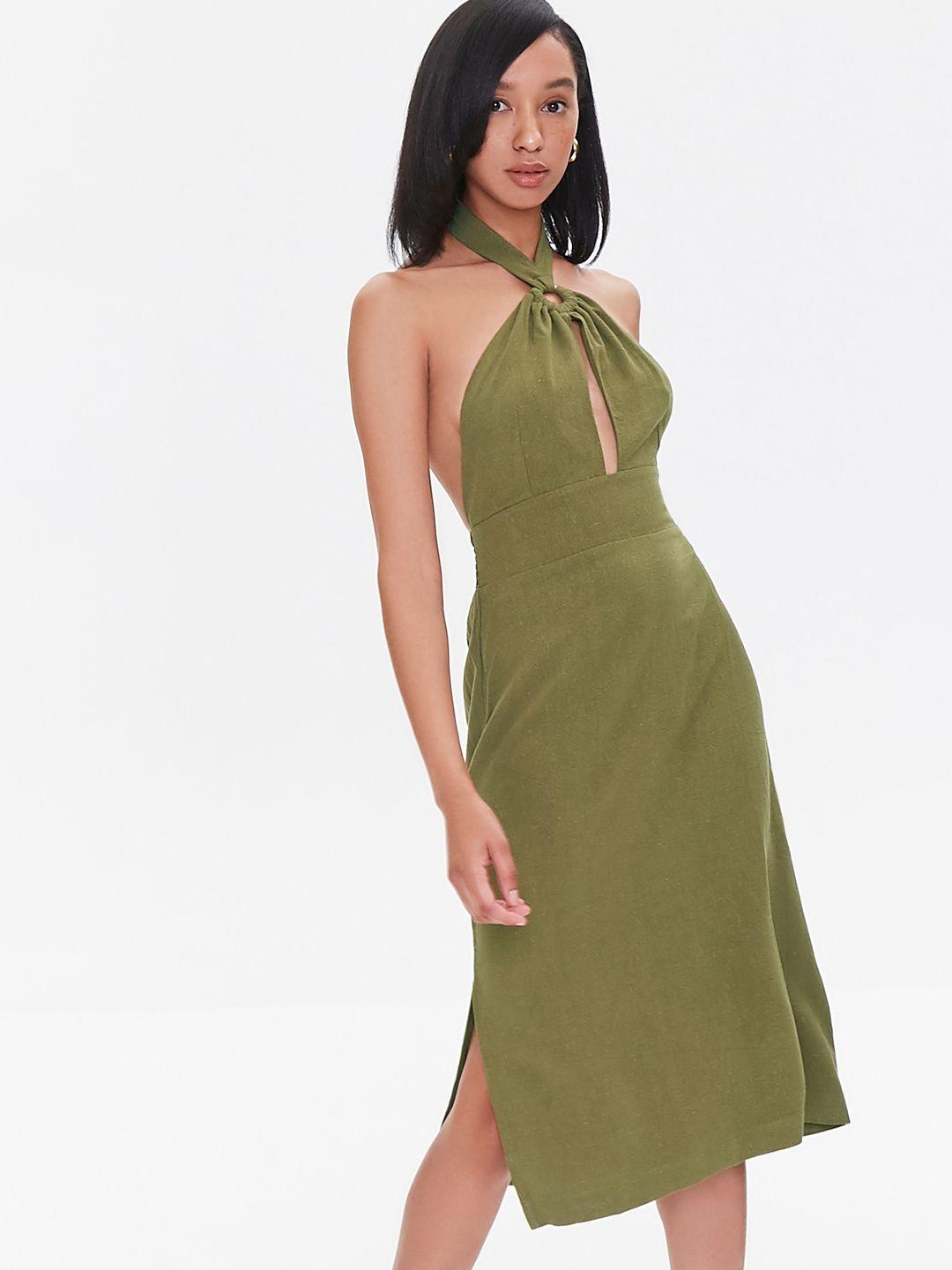forever 21 women green halter neck a-line dress