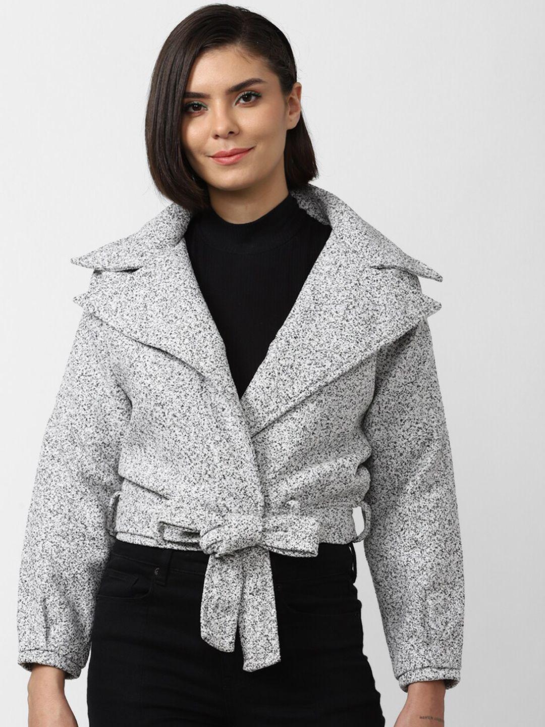 forever 21 women grey geometric crop tailored jacket