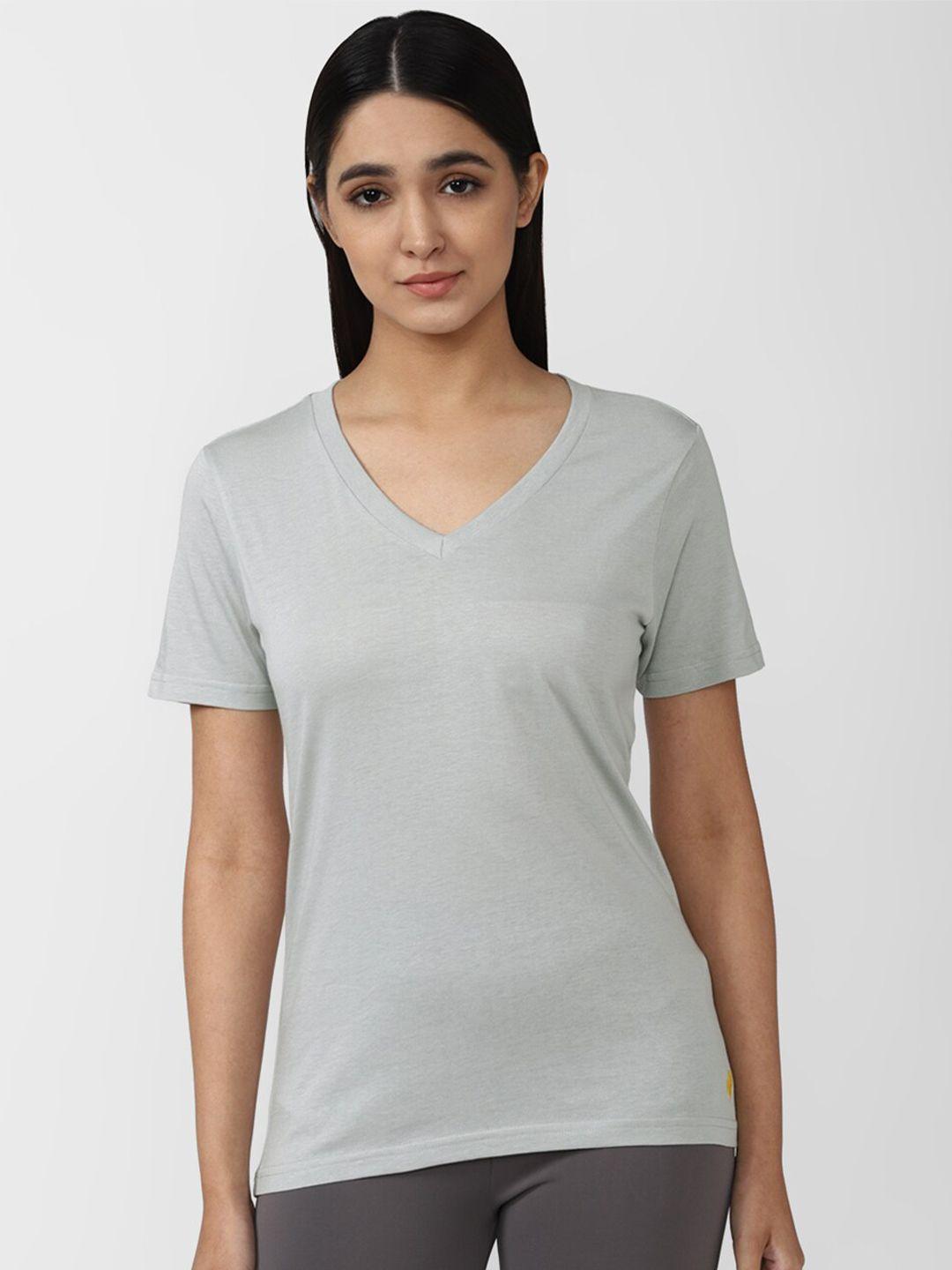forever 21 women grey v-neck solid t-shirt