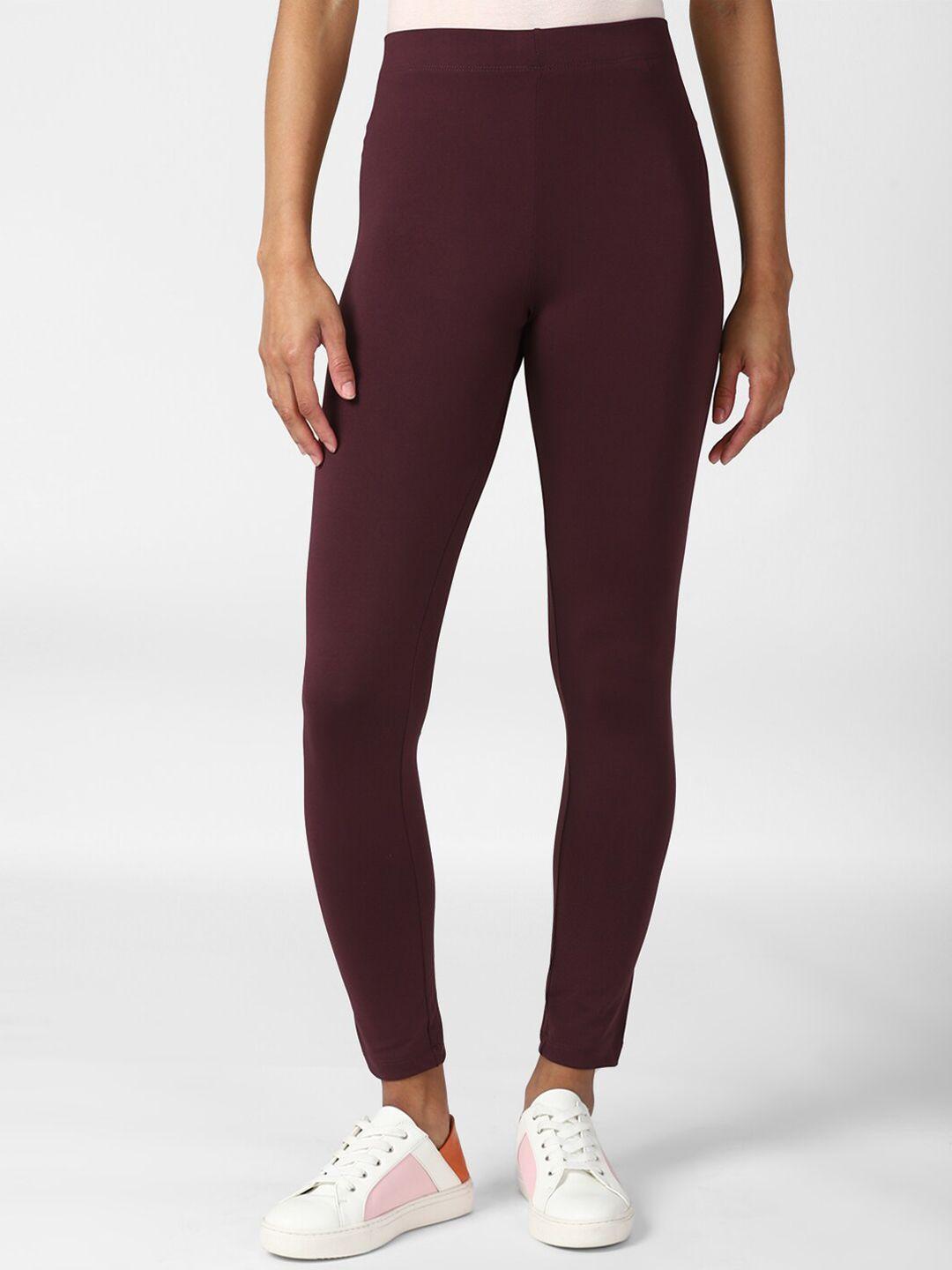 forever 21 women maroon solid cropped legging