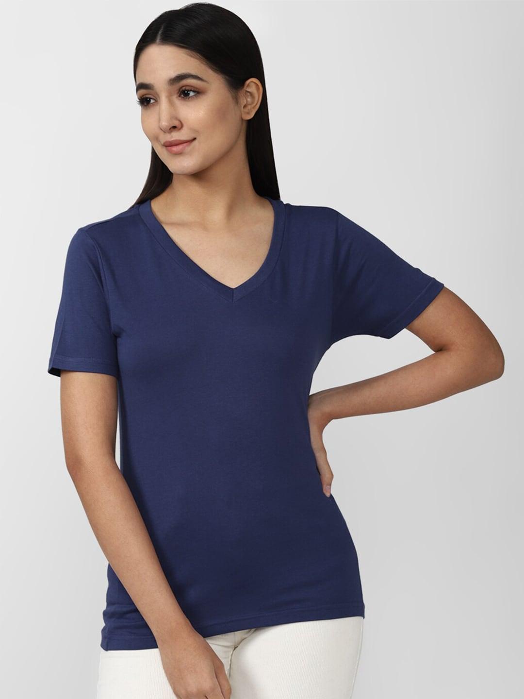 forever 21 women navy blue v-neck indigo slim fit t-shirt