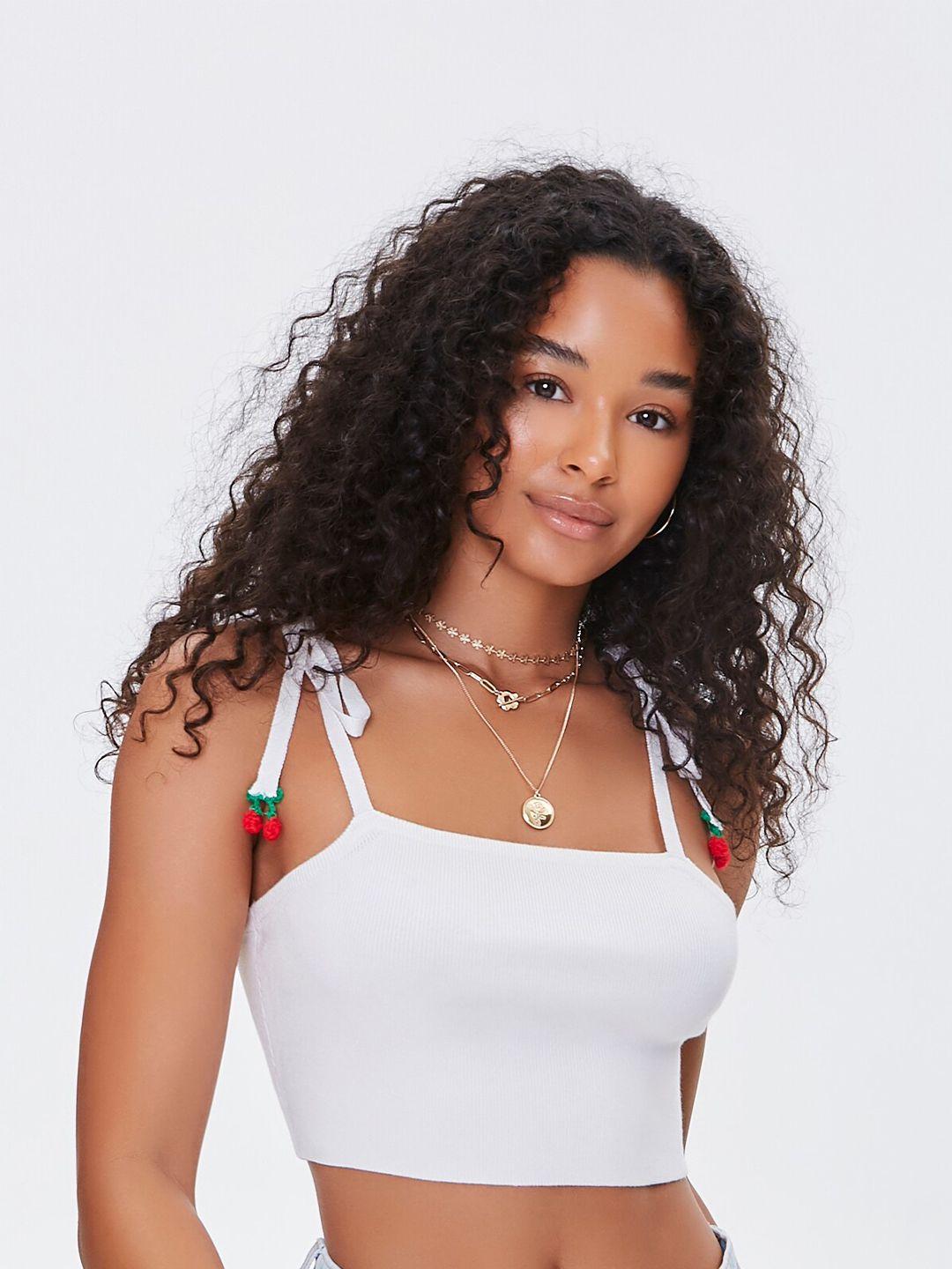 forever 21 women off white crop sweater-knit top