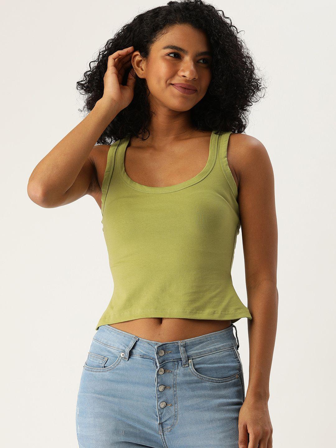 forever 21 women olive green cropped tank top