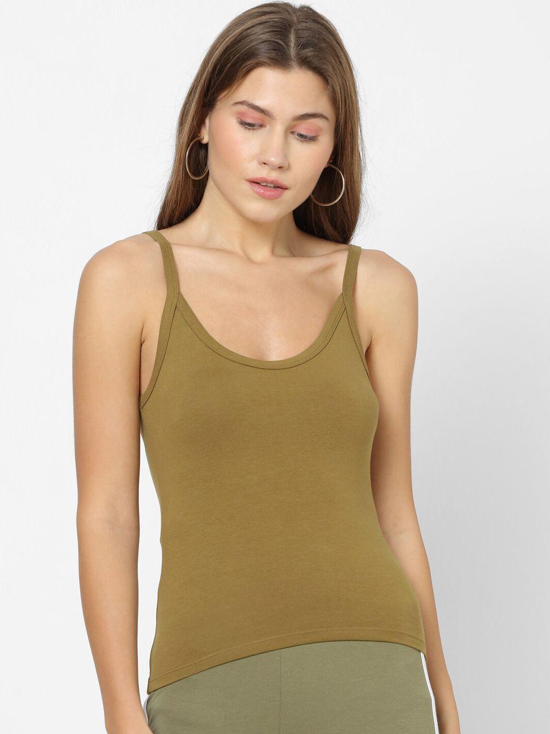 forever 21 women olive green solid tank top