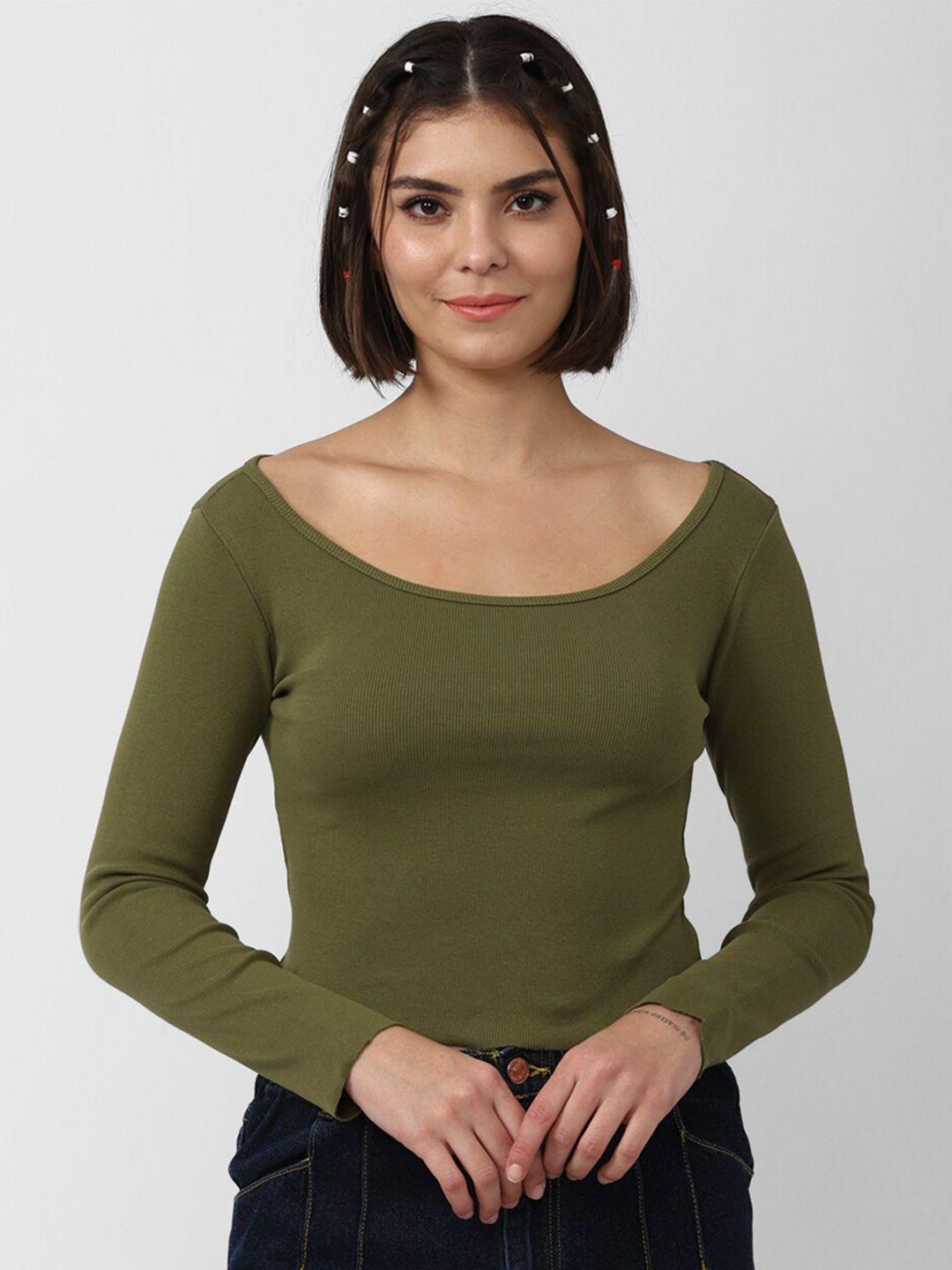 forever 21 women olive green solid top