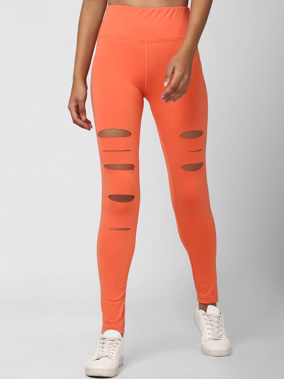 forever 21 women orange cut-out ankle length leggings