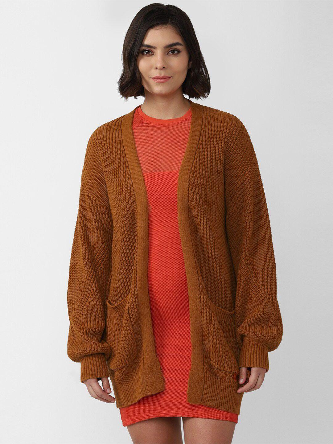 forever 21 women orange longline front open pure cotton sweater