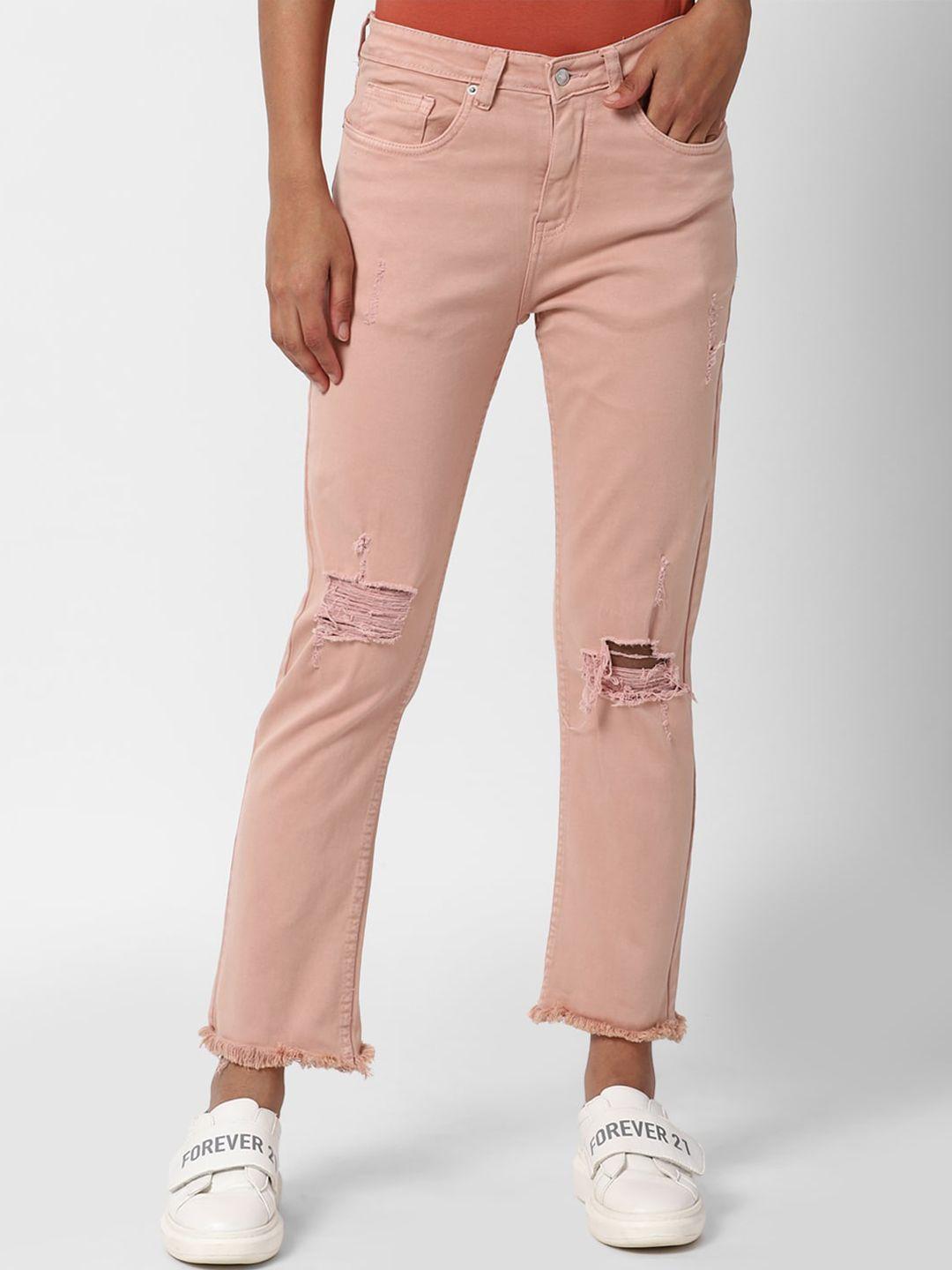 forever 21 women peach-coloured mildly distressed jeans