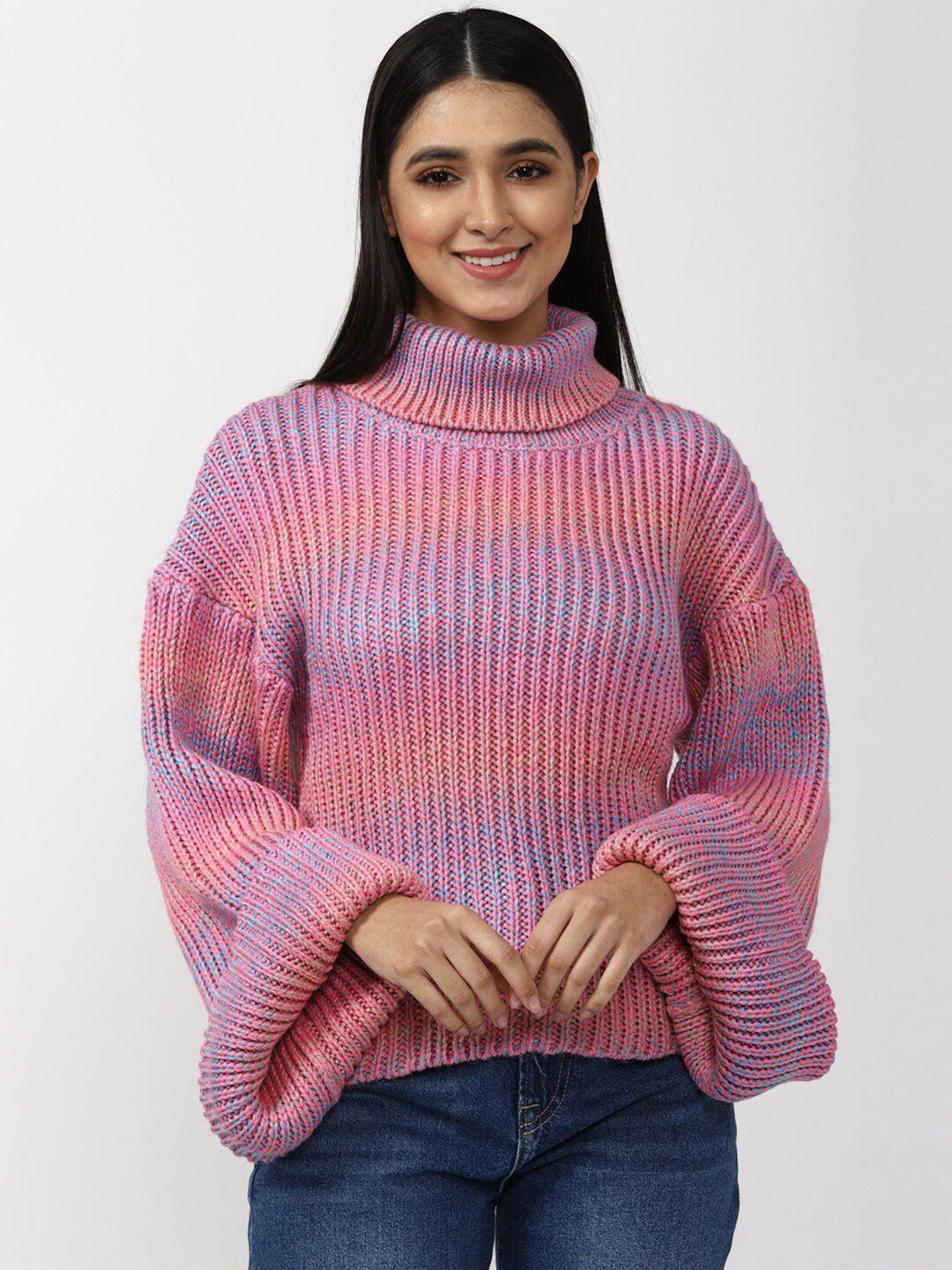 forever-21-women-pink-&-blue-colourblocked-pullover