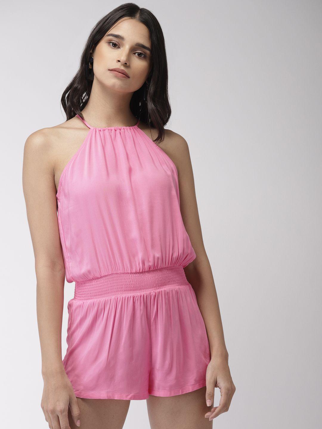 forever 21 women pink solid playsuit