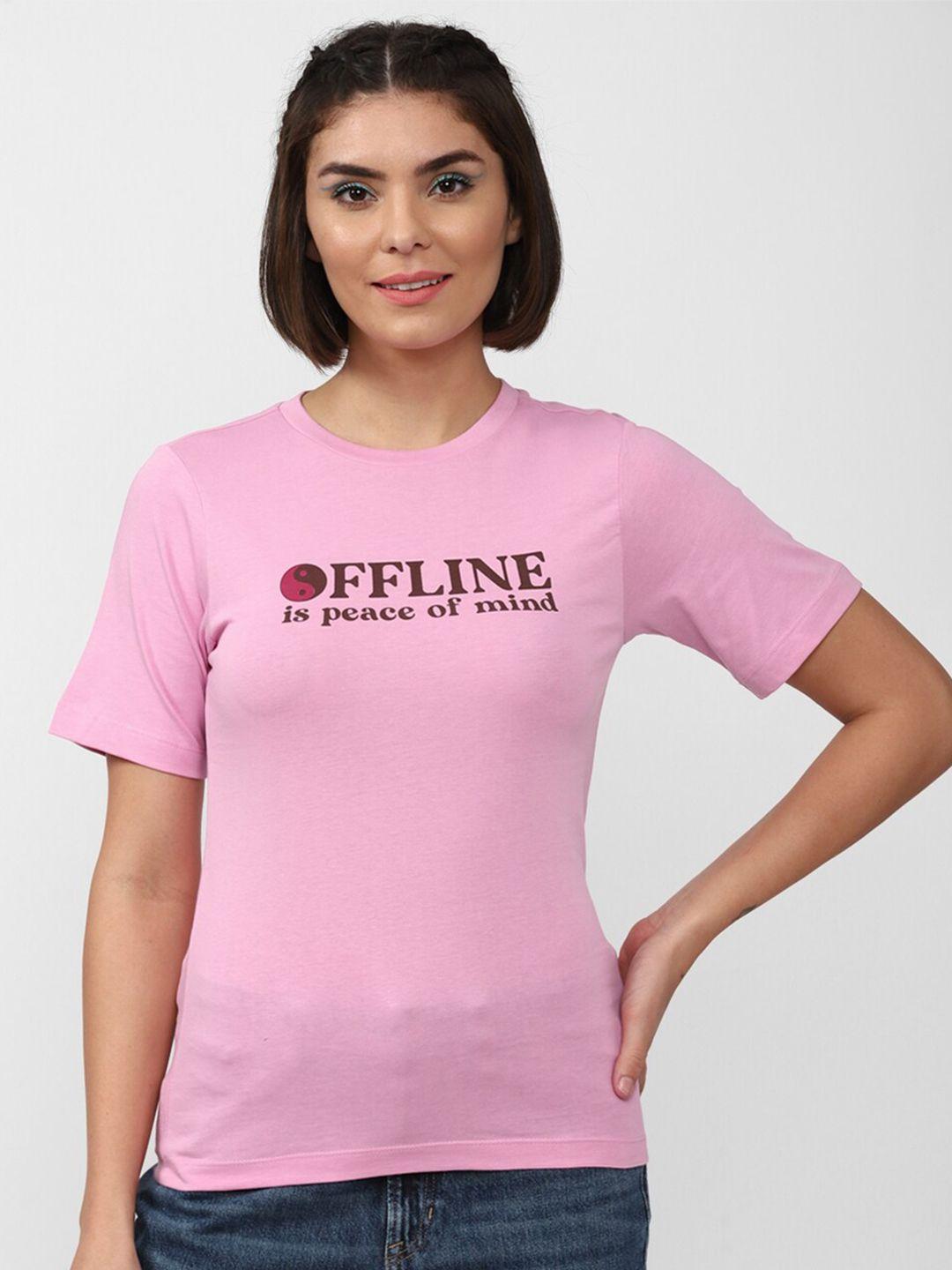 forever 21 women pink typography printed cotton t-shirt