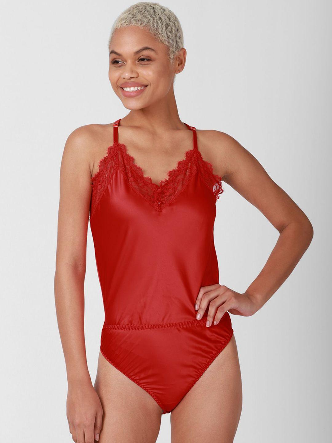 forever 21 women red solid fitted bodysuit