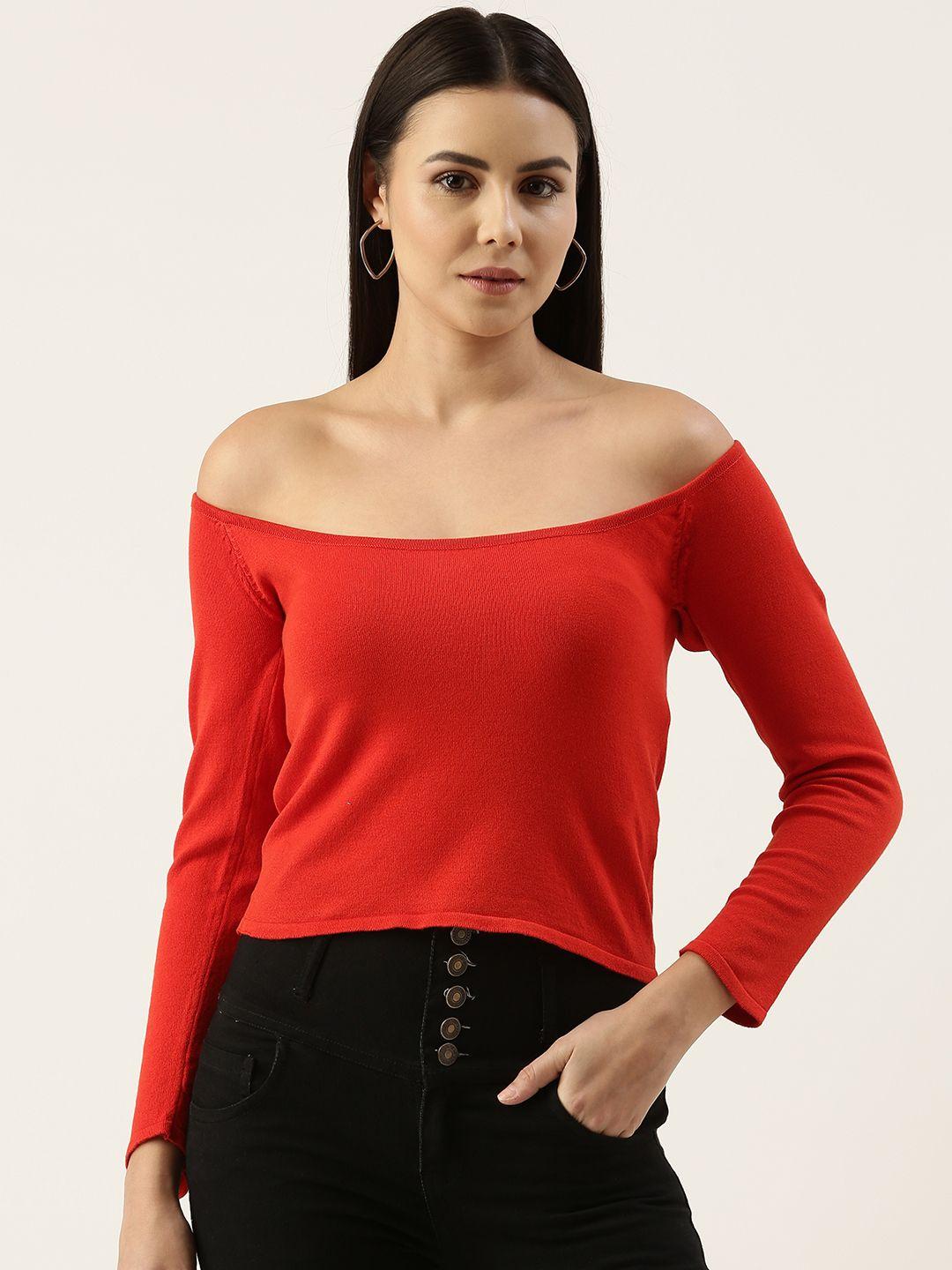 forever 21 women red solid off-shoulder casual blouson top