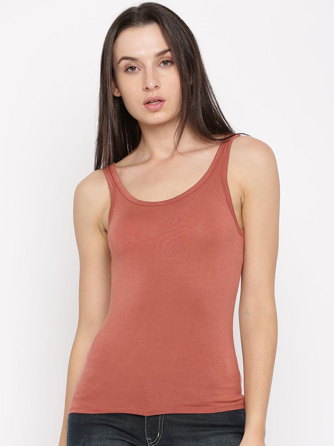 forever 21 women rust brown solid fitted tank top
