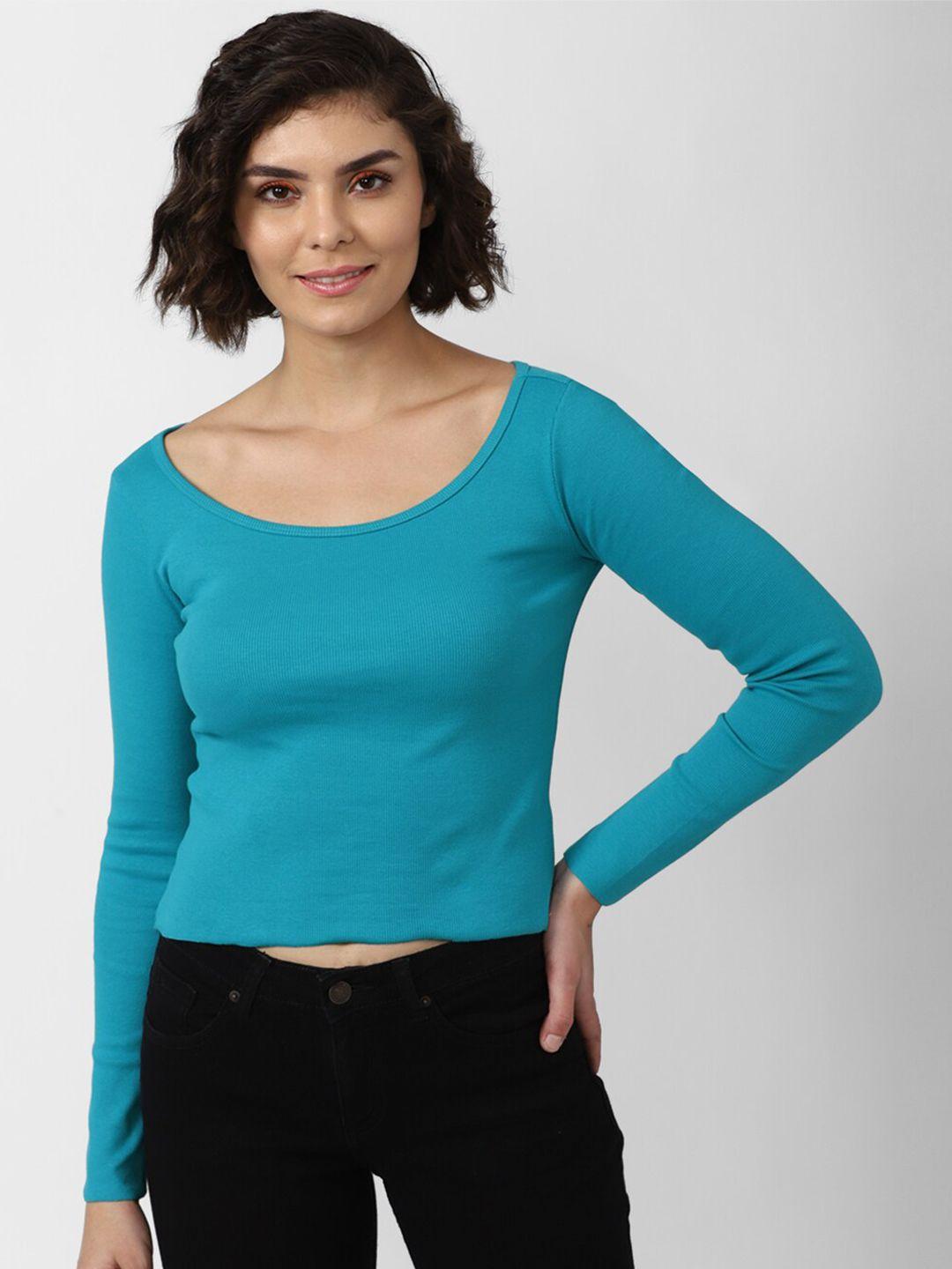 forever 21 women teal solid crop top