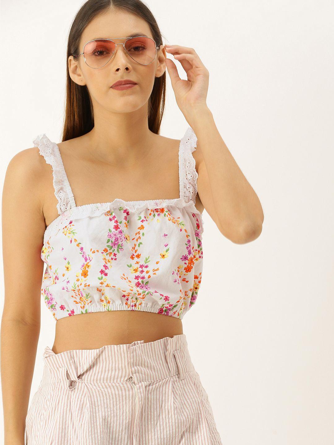 forever 21 women white & red printed blouson crop top