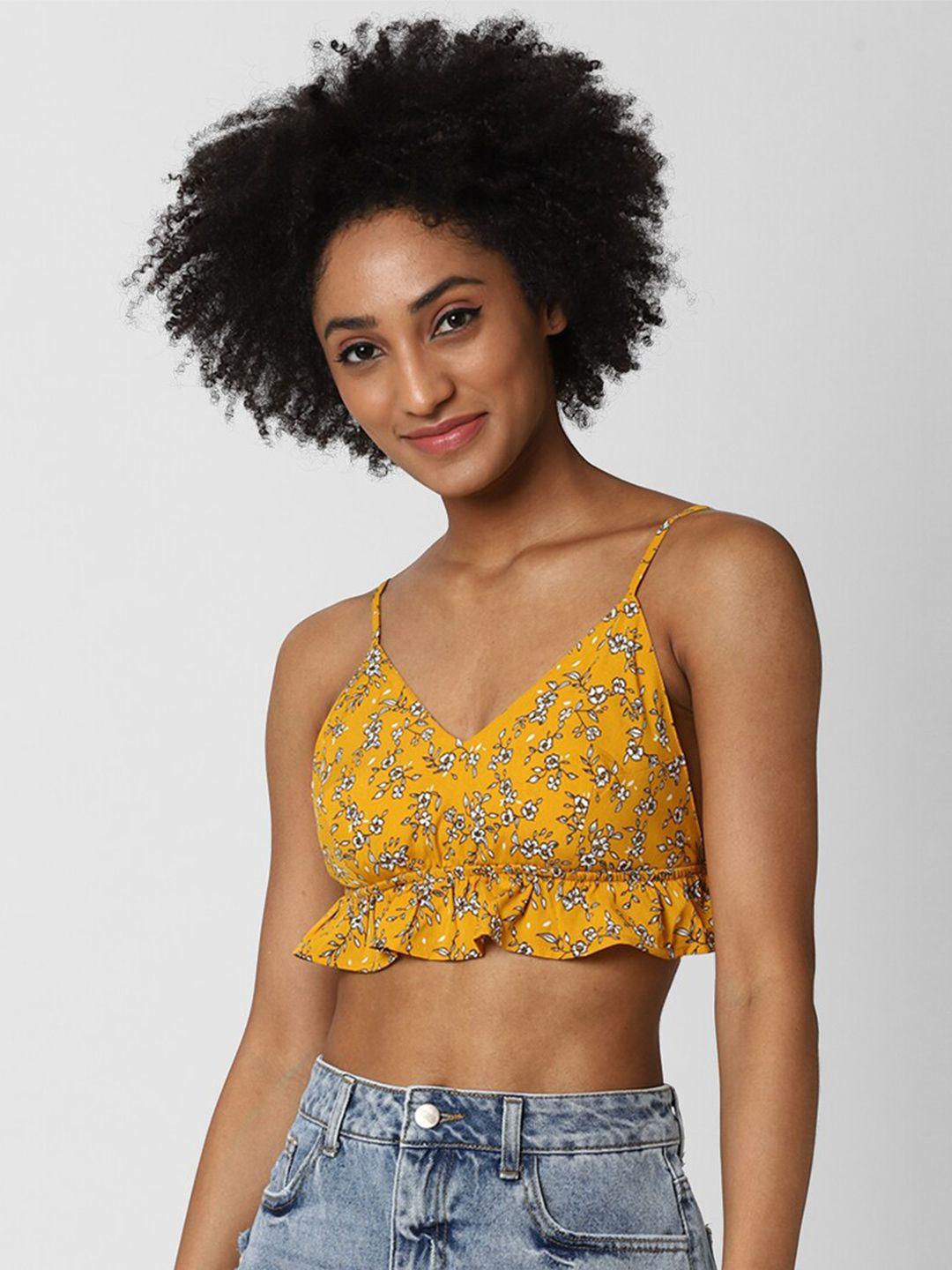 forever 21 women yellow floral printed bralette top
