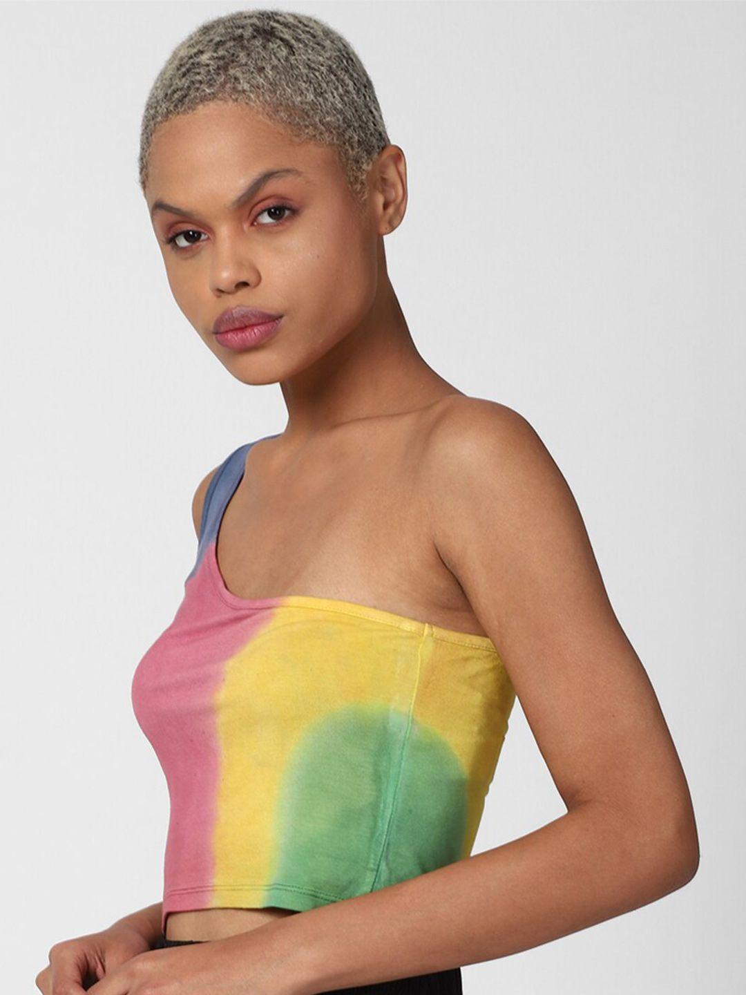 forever 21 yellow & pink one shoulder crop top
