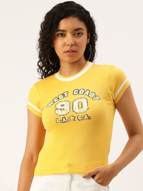 forever 21 yellow cotton printed t-shirt