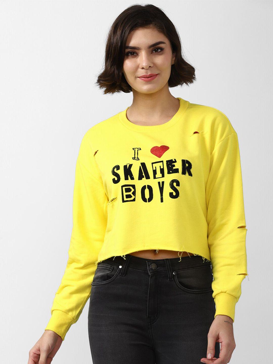 forever 21 yellow typography print crop top