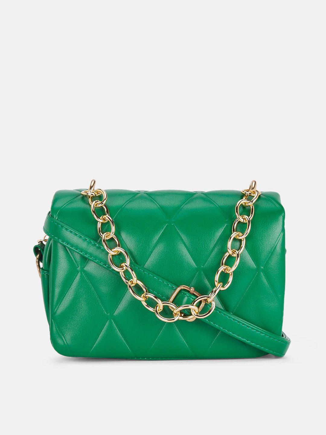 forever glam by pantaloons women green geometric textured sling bag with quilted