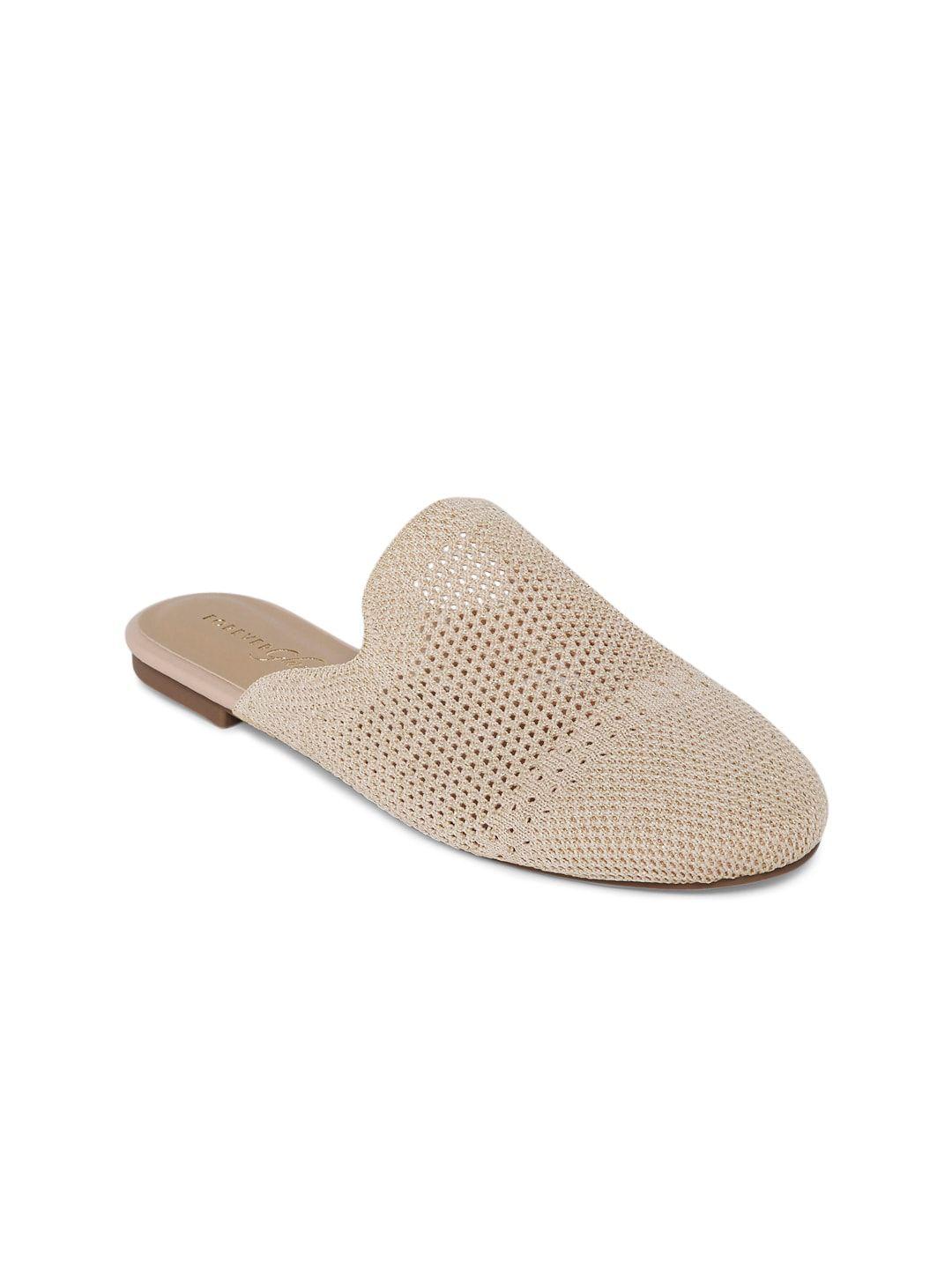 forever glam by pantaloons women nude-coloured woven design mules