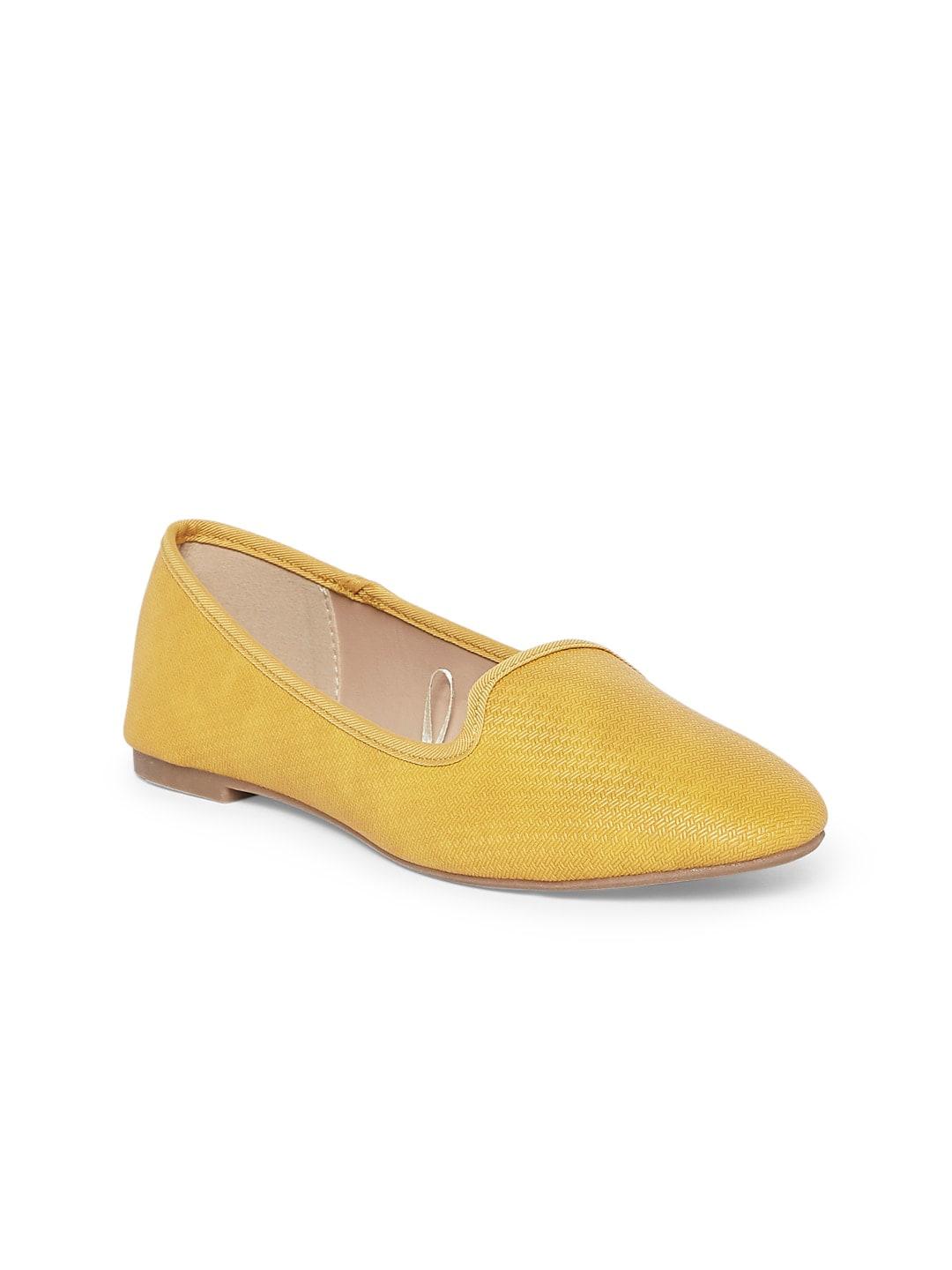 forever glam by pantaloons women yellow perforations pu flatforms