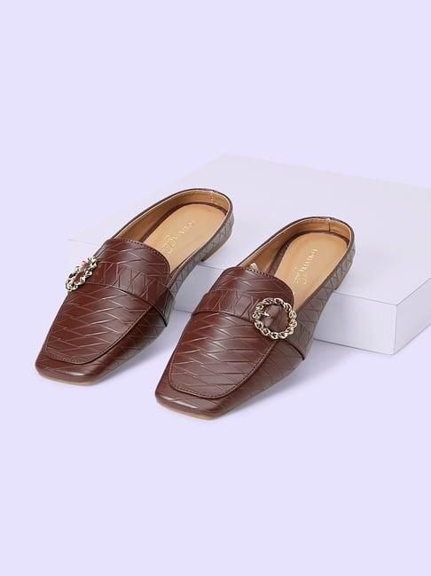 forever glam by pantaloons women's brown mule shoes