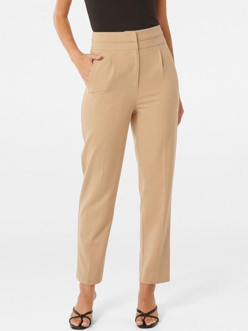 forever new beige relaxed fit high rise pleated pants