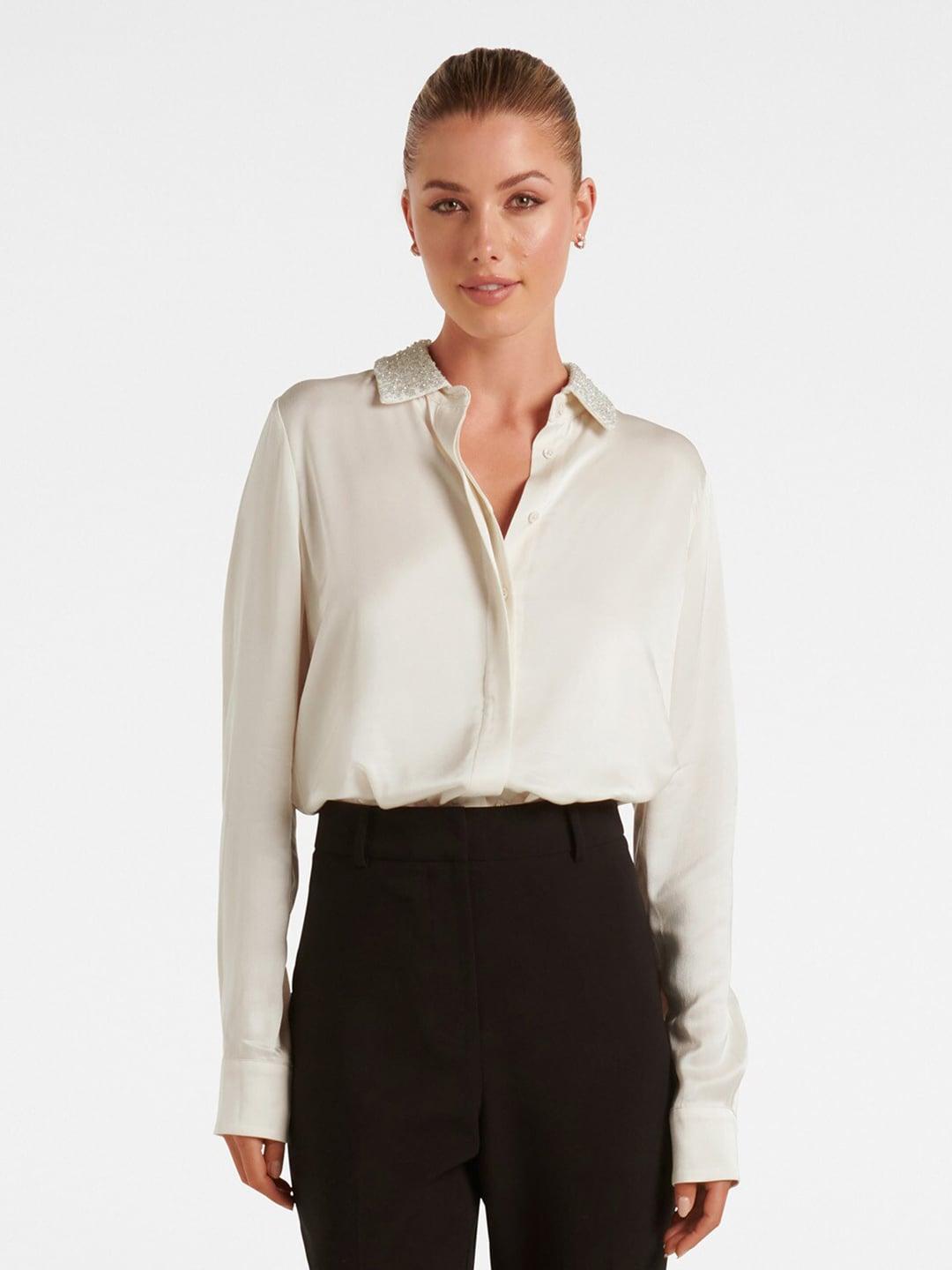 forever new embellished spread collar opaque formal satin shirt