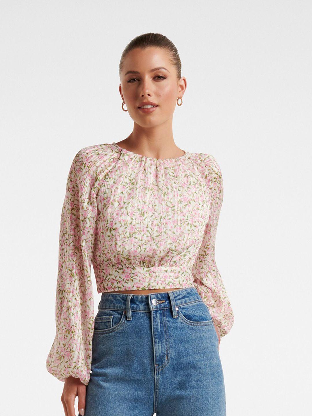 forever new floral printed puff sleeve crop blouson top