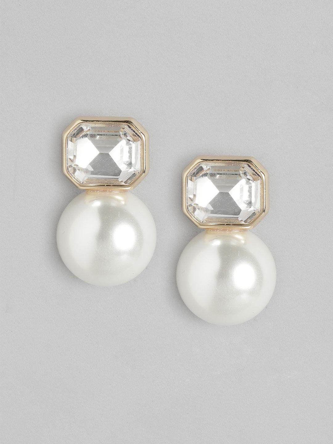 forever new gold-plated contemporary pearl drop earrings
