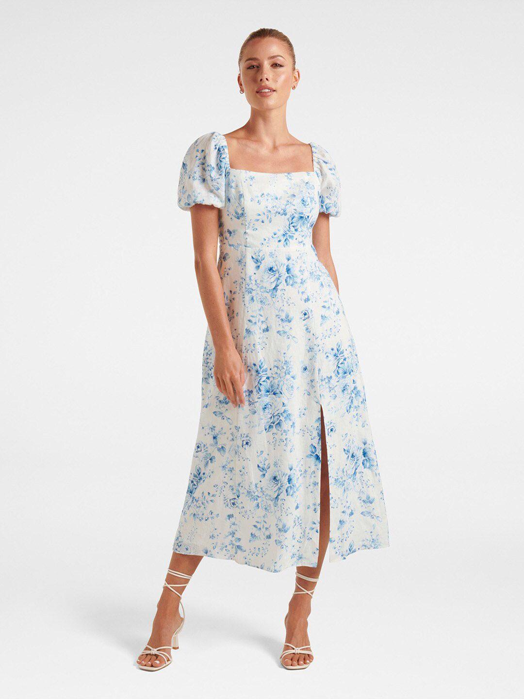 forever new linen floral printed fit & flare midi dress
