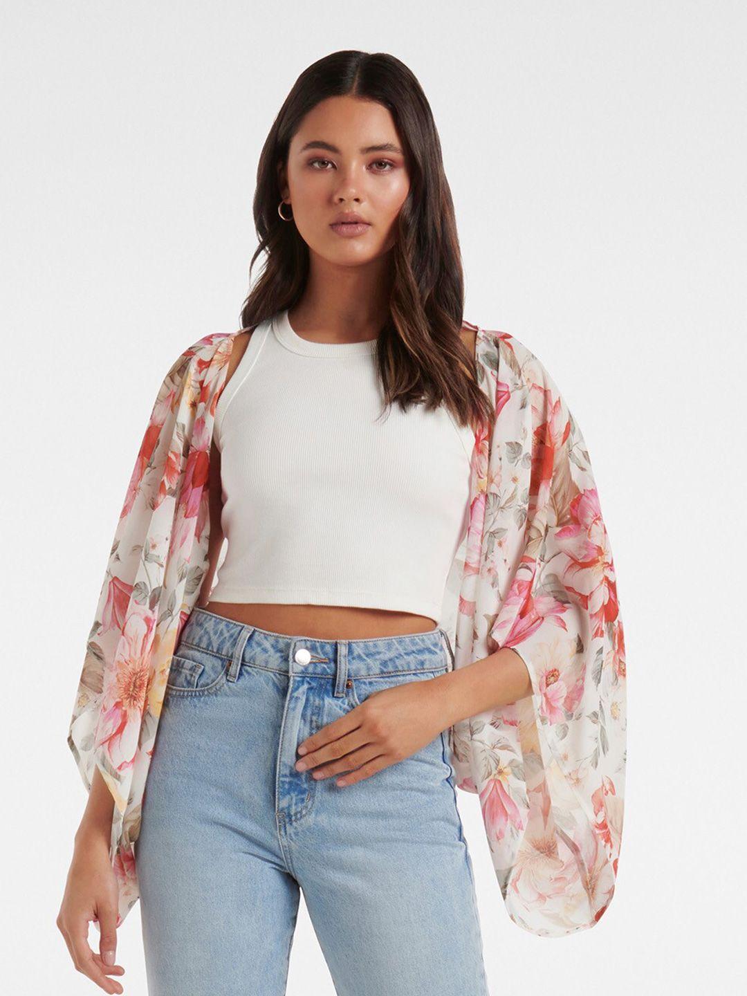 forever new multicoloured floral cape sleeve crop top