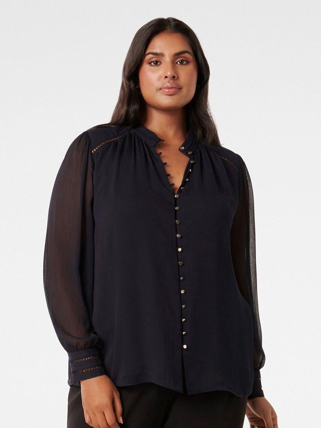 forever new plus size mandarin collar cuffed sleeve shirt style top