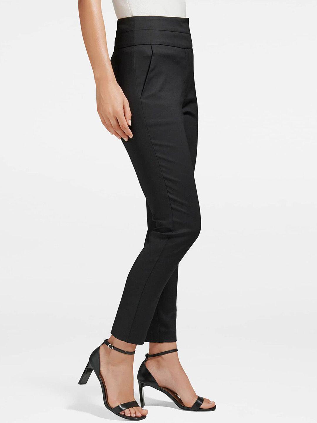 forever new women black slim fit high-rise trousers