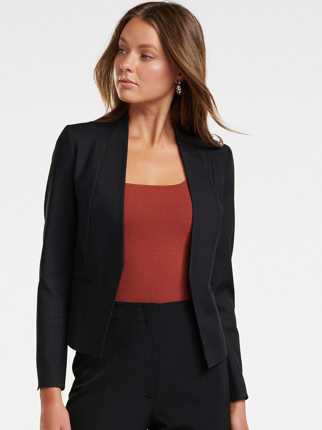 forever new women black solid tailored-fit open front formal blazer